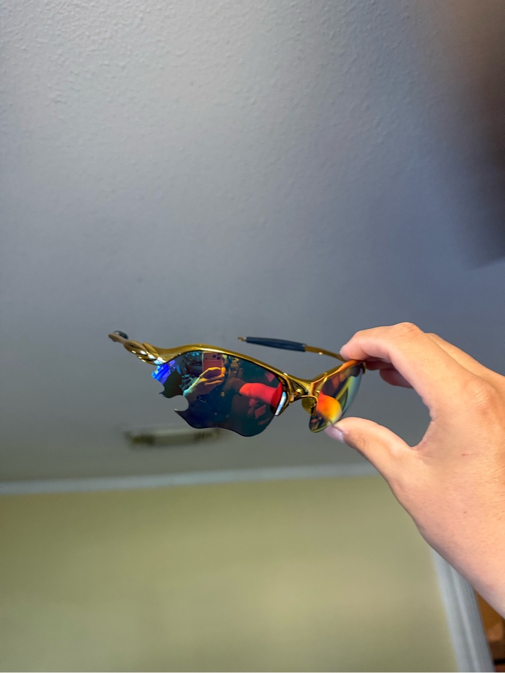 Men's Gold Frame Iridescent Sport Sunglasses Oakley